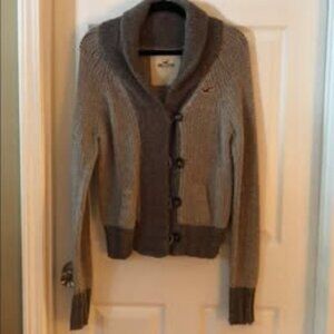 Hollister Thick Heavy Knit Cowl Neck Cardigan Button Small Light Grey Chunky